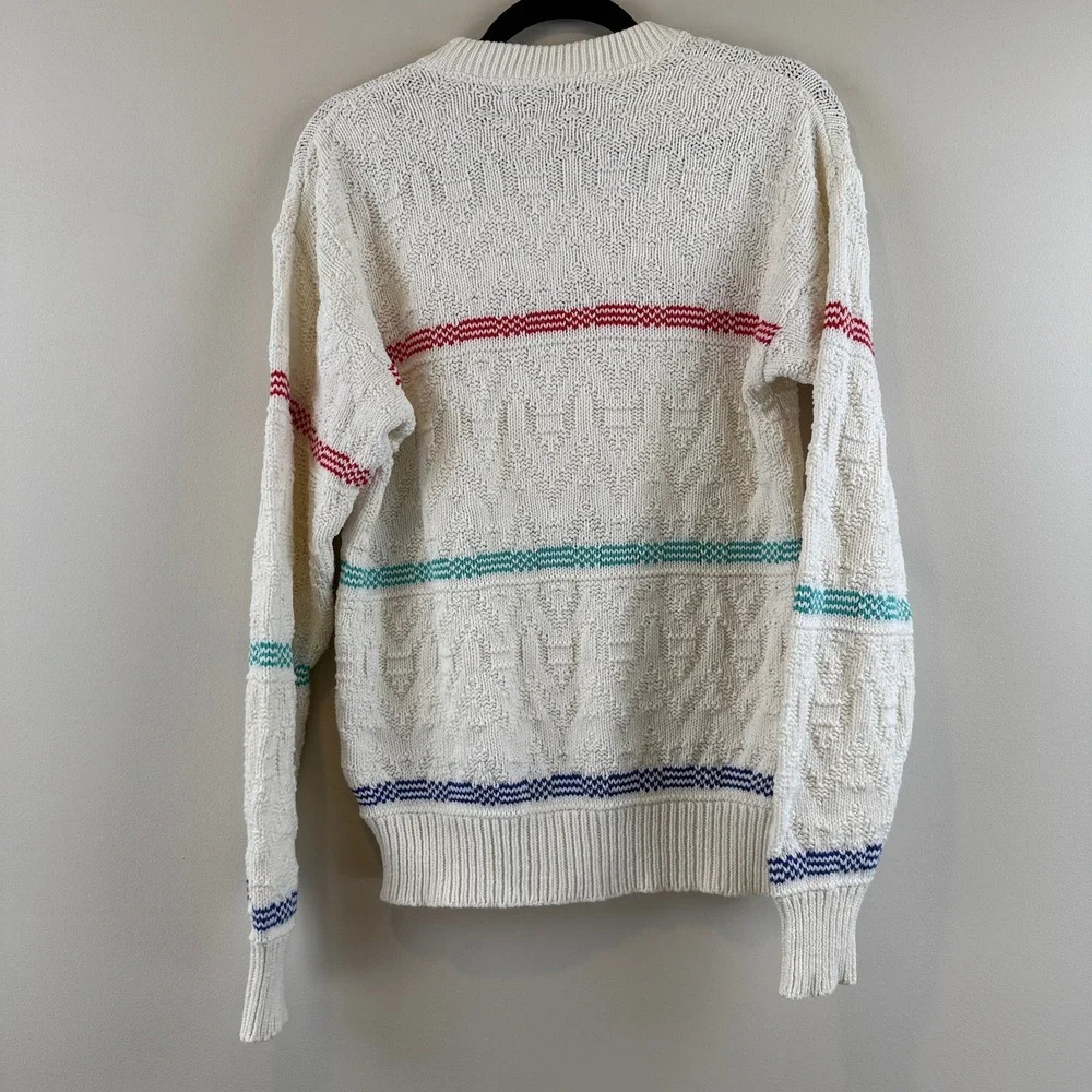 American Eagle Sweater Mens S Grandmacore Vintage Striped Textured Knit Cotton
